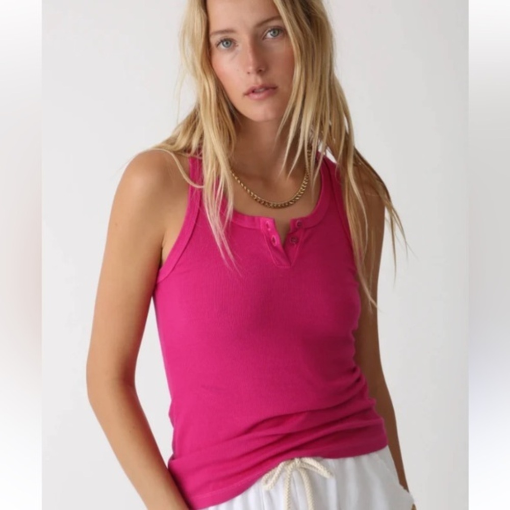 Electric & Rose Fuchsia Ribbed Henley Tank